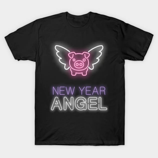 New Year Angel Funny Pig Print T-Shirt by BlackRavenOath
